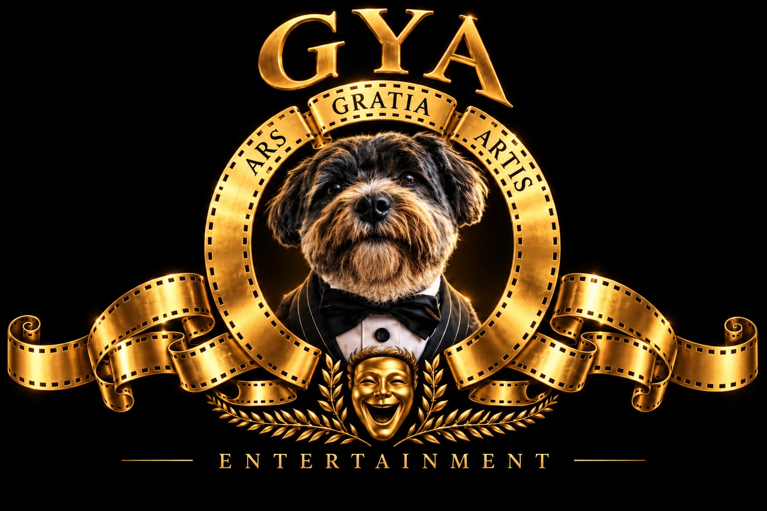 GYA gold film-ribbon logo with the dog replacing the MGM lion